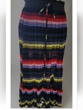 Free People Striped Bi-Level Pleated Maxi Skirt in Multicolor Size M